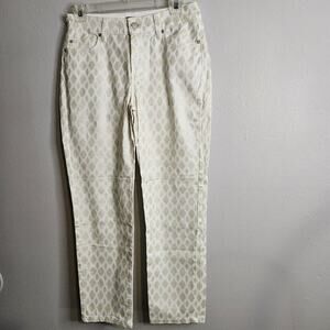 NYDJ Alisha Pearl Hexagon Denim Ankle Jean White Pale Green Lift Tuck Tech Sz 2